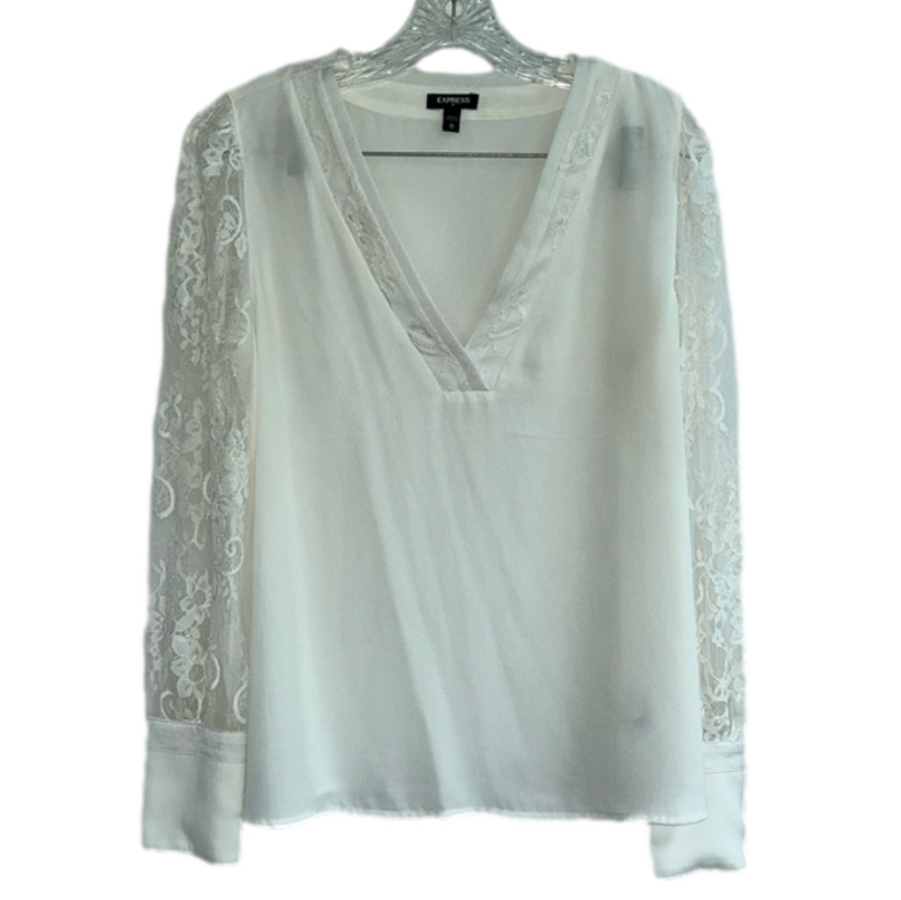 Express: Cream, Lace Sleeve Blouse: Size Medium